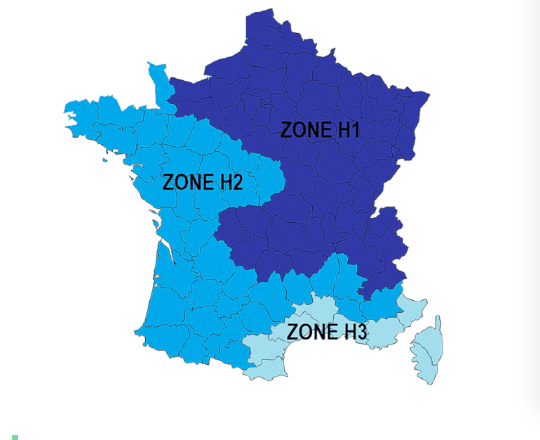 Répartition des départements français en zones climatiques (H1, H2, H3) et Primes CEE